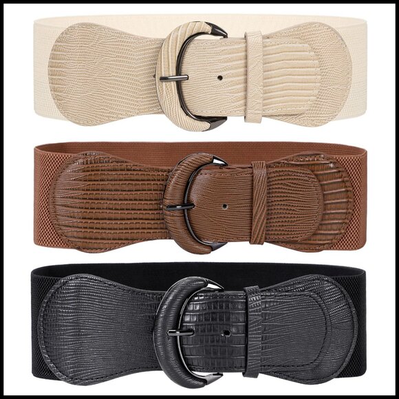 Vintage Stretch Waist Belt Elegant Adjustable Faux Leather Wide Belt 3 Pack main image 6